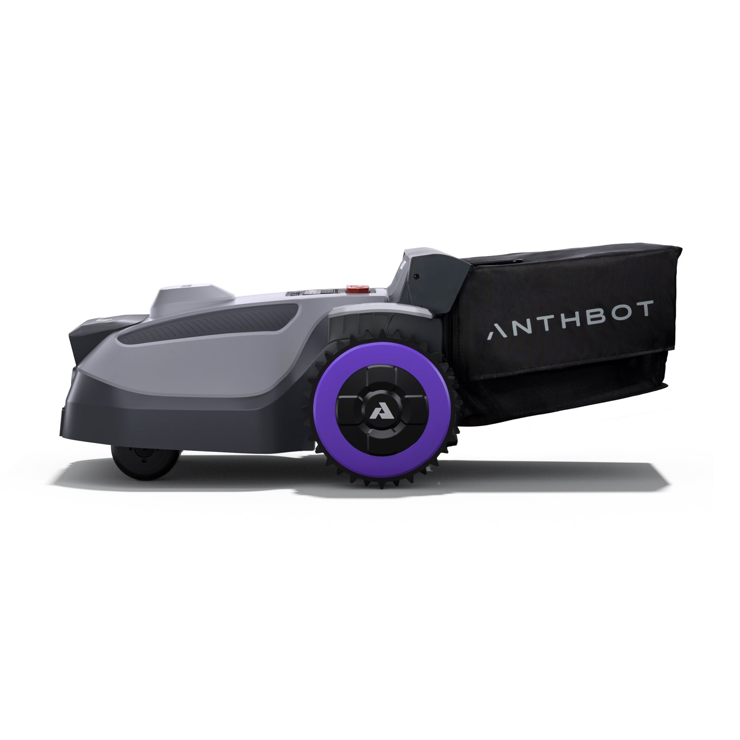 Side view of the ANTHBOT N8 robot lawn mower with rear grass collection bag,products
